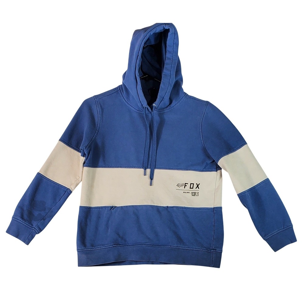 Fox Racing‎ boys youth Small Blue Cream Colorblock Pullover Hoodie Sweatshirt